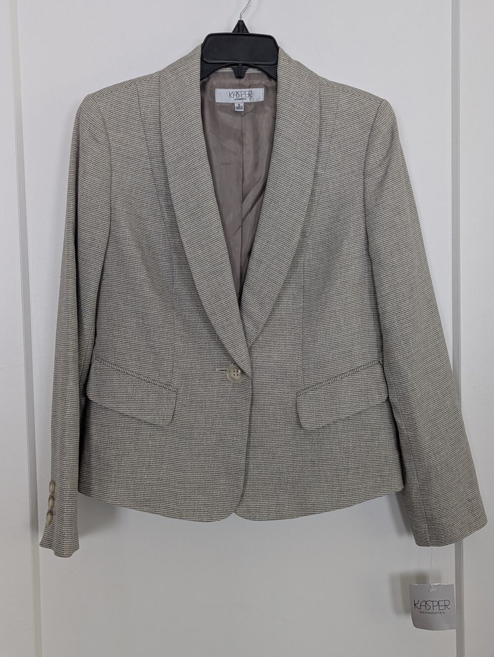 NWT Kasper Sz 6 Blazer Suit Jacket Beige Taupe Shawl Collar Linen Blend